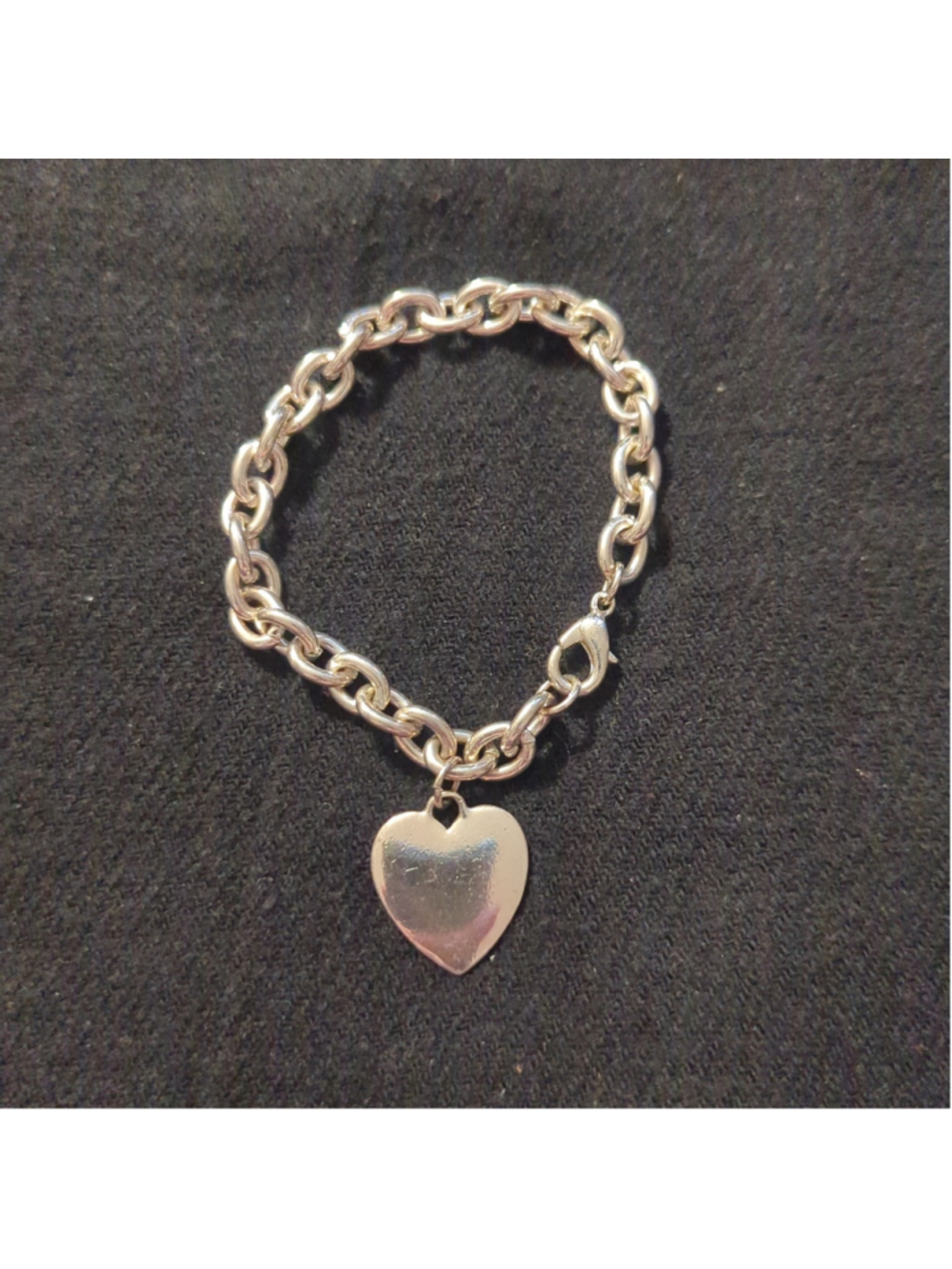 Silver Tone Heart Charm Chain Link Statement Bracelet